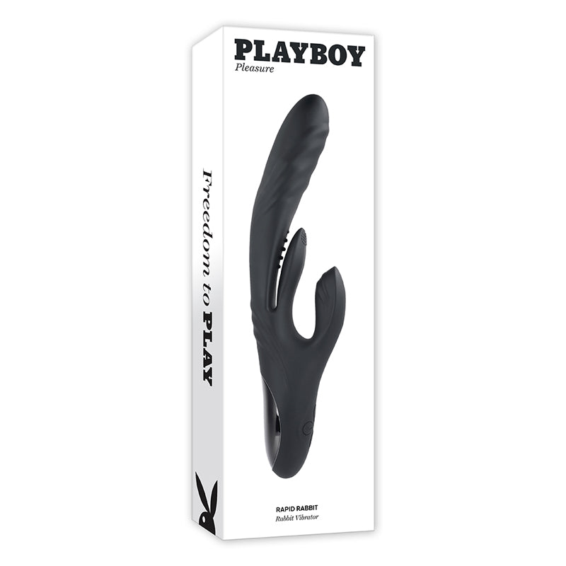 Playboy Rapid Rabbit Rechargeable Silicone Dual Stimulation Vibrator Black-Pinkfoxxx