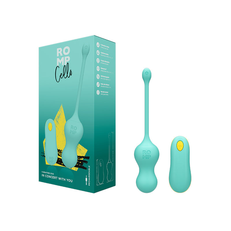 ROMP Cello Rechargeable Remote-Controlled Silicone G-Spot Egg Vibrator Light Teal-Pinkfoxxx