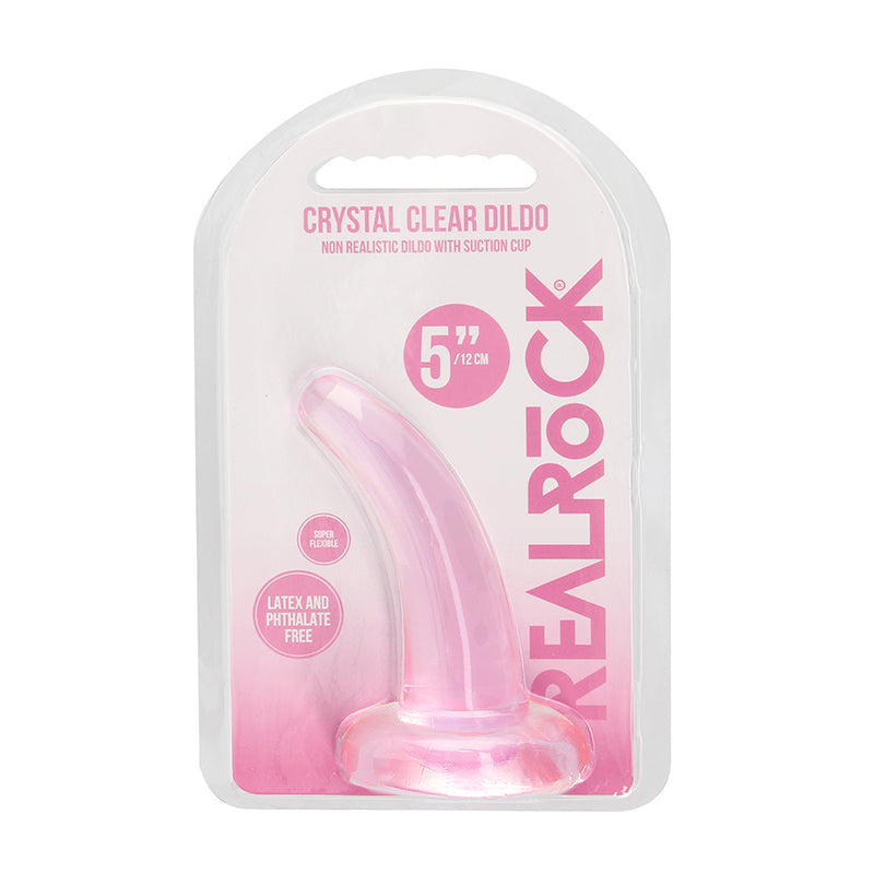 RealRock Crystal Clear Non-Realistic 5 in. Curved Dildo With Suction Cup