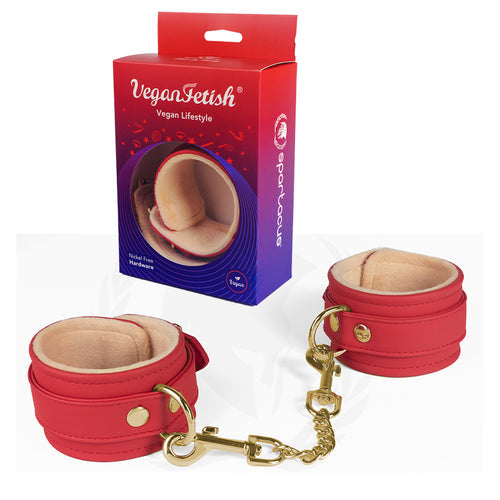 PLUSH LINED RED PU WRIST CUFFS - SPU504RD