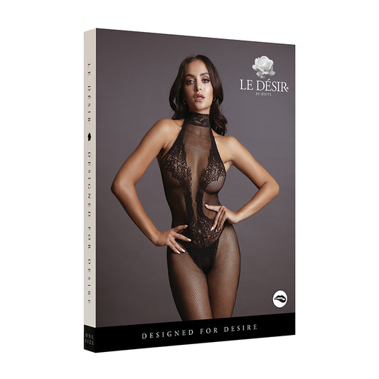 Shots Le Desir Fishnet & Lace High-Neck Bodystocking Black O/S-Pinkfoxxx
