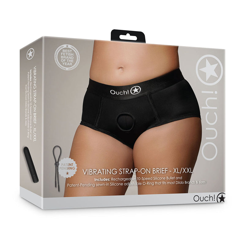 Shots Ouch! Vibrating Strap-on Brief Black-Pinkfoxxx