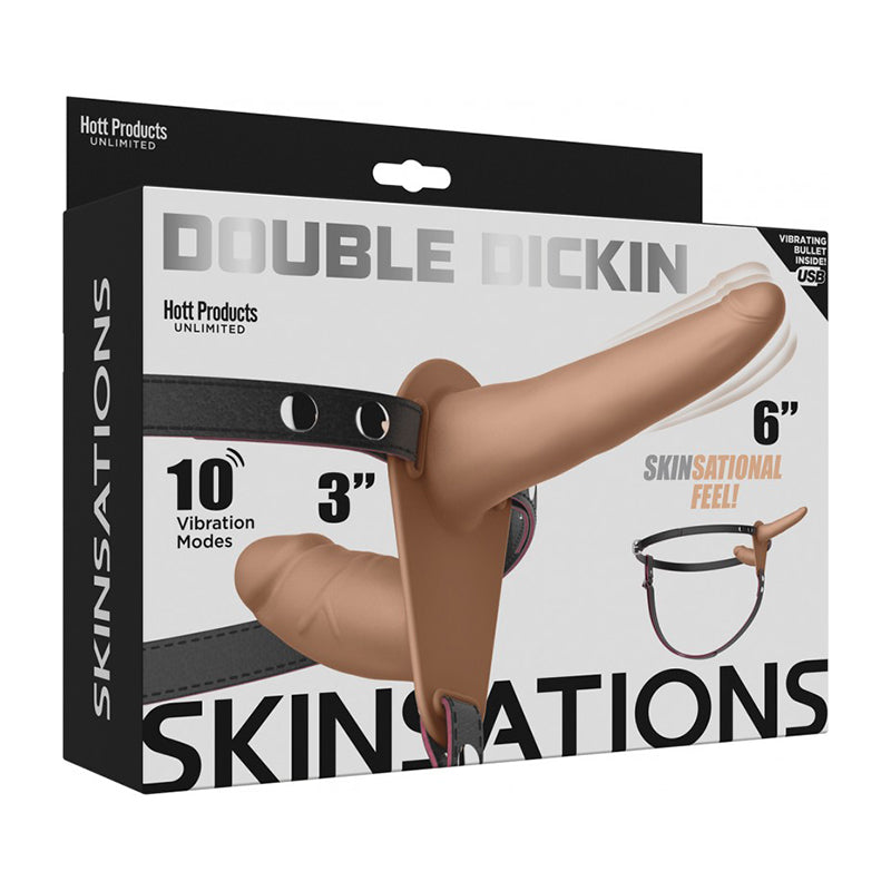 Skinsations Double Dickin Vibrating Dual-Sided Strap-On With Harness Vanilla-Pinkfoxxx