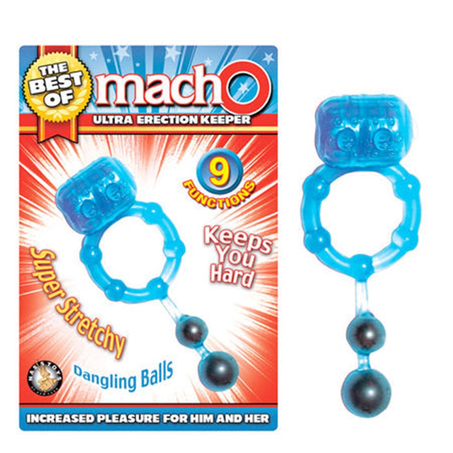 The Best Of Macho Ultra Erection Keeper 9 Function Dangling Balls Waterproof Blue-Pinkfoxxx