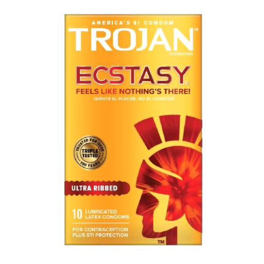 Trojan Ecstasy Ultra Ribbed Condoms with UltraSmooth Lubricant-Pinkfoxxx