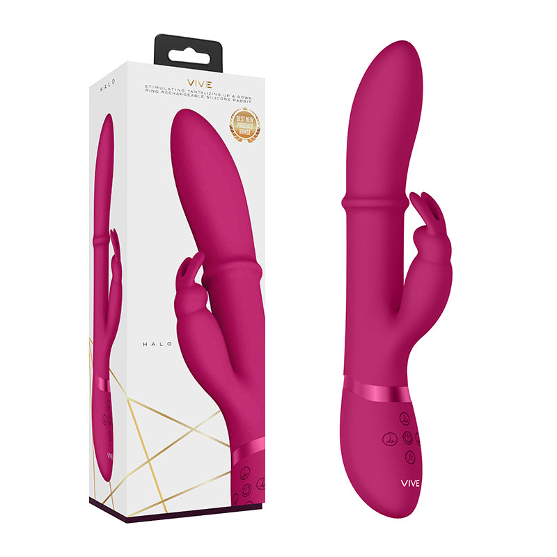 VIVE HALO RECHARGEABLE STIMULATING RING SILICONE RABBIT VIBRATOR-Pinkfoxxx