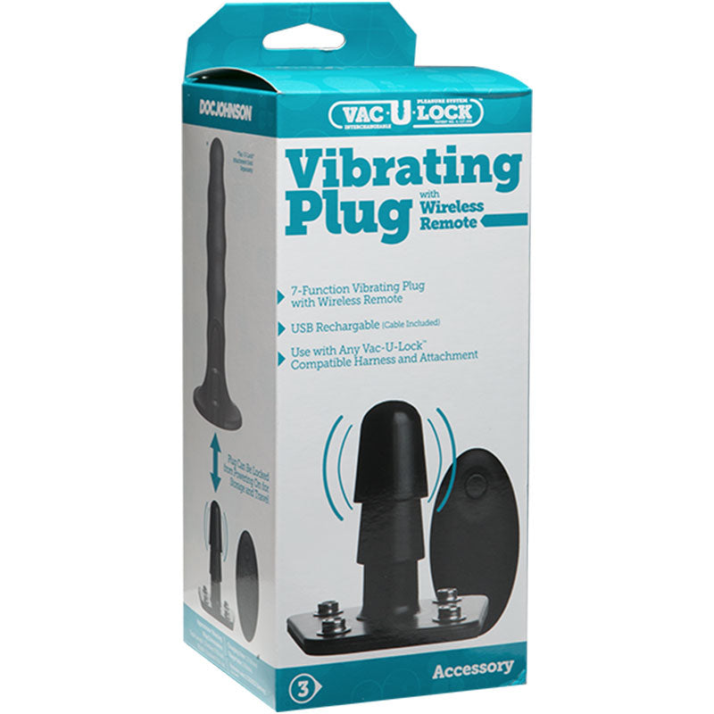 Vac-U-Lock Vibrating Plug with Snaps & Wireless Remote Black-Pinkfoxxx