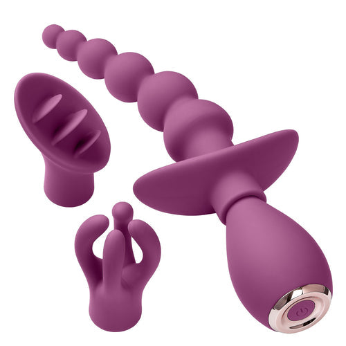 CLOUD 9 HEALTH & WELLNESS ANAL CLITORAL & NIPPLE MASSAGER KIT PLUM - WTC919
