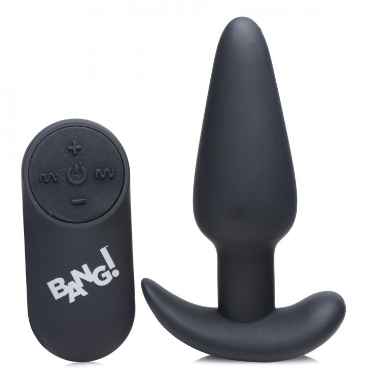 BANG! 21X VIBRATING SILICONE BUTT PLUG W/ REMOTE BLACK - XRAG563BLK