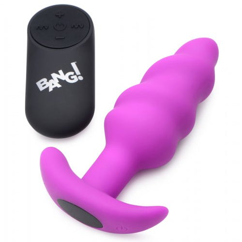 BANG! 21X VIBRATING SILICONE SWIRL BUTT PLUG W/ REMOTE PURPLE - XRAG564PUR