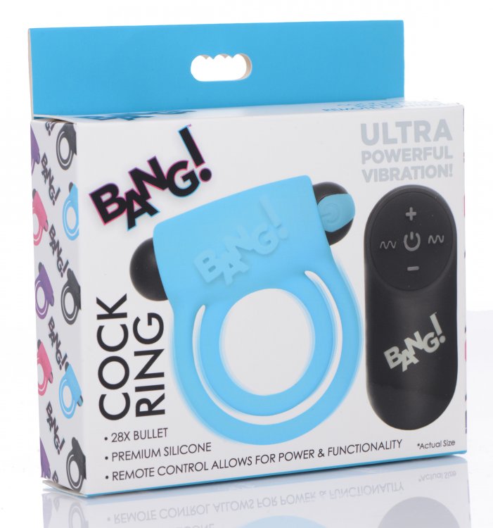 BANG! SILICONE COCK RING & BULLET W/ REMOTE BLUE - XRAG572BLU