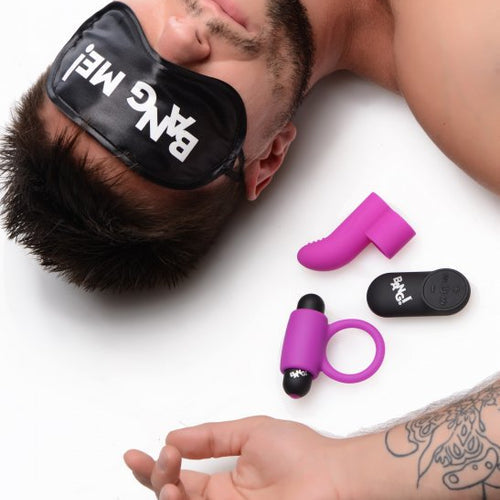 BANG! COUPLES LOVE RING FINGER VIBE BULLET & BLINDFOLD KIT PURPLE - XRAG580