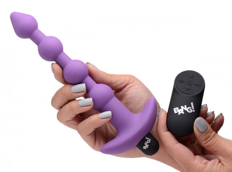 BANG! VIBRATING SILICONE ANAL BEADS & REMOTE PURPLE - XRAG614PUR