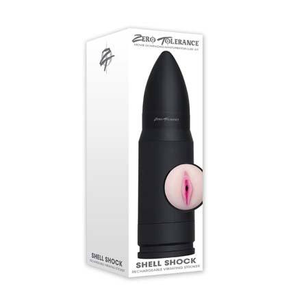 Zero Tolerance Shell Shock Rechargeable Bullet-Shaped Vibrating Vagina Stroker Black-Pinkfoxxx