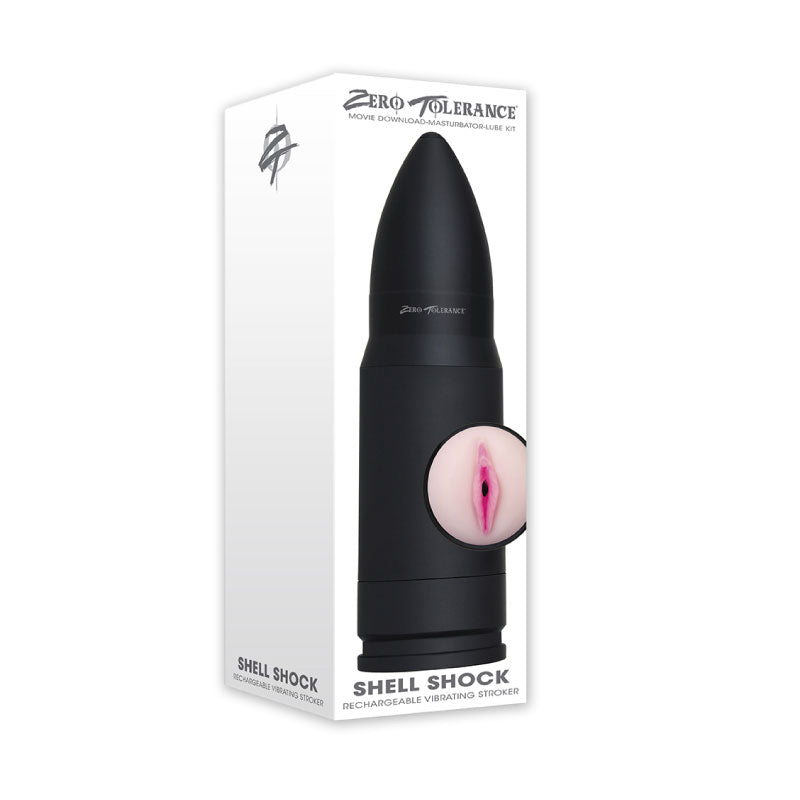Zero Tolerance Shell Shock Rechargeable Bullet-Shaped Vibrating Vagina Stroker Black-Pinkfoxxx