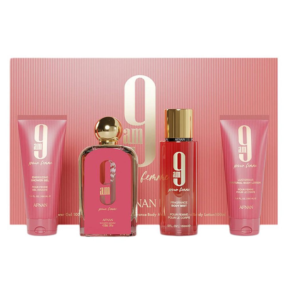 AFNAN 9AM FEMME 4PC SET, WOMEN'S GIFT SET, EDP-Pinkfoxxx