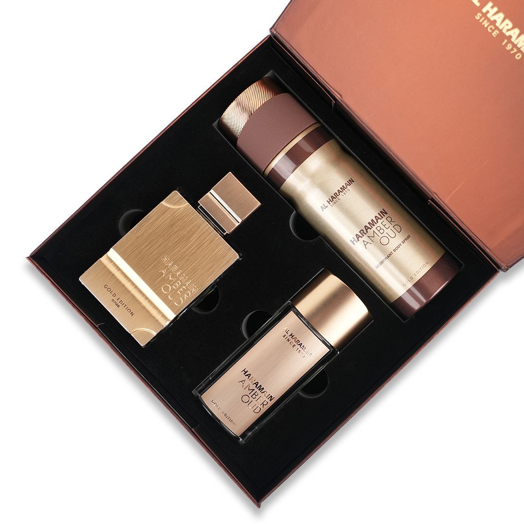 AL HARAMAIN AMBER OUD GOLD 3PC SET, UNISEX GIFT SET, EDP-Pinkfoxxx