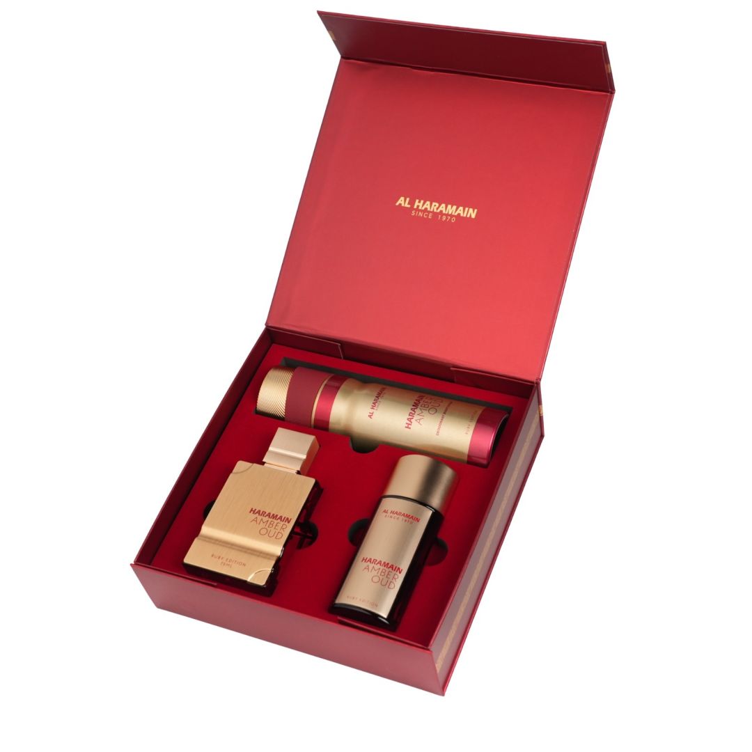 AL HARAMAIN AMBER OUD RUBY 3PC SET, UNISEX GIFT SET, EDP-Pinkfoxxx