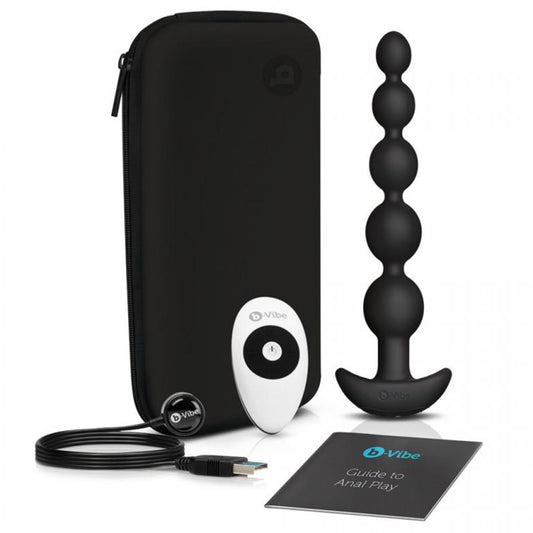 b-Vibe Cinco Rechargeable Remote-Controlled Vibrating Anal Beads Plug Black-Pinkfoxxx