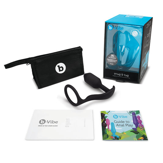 b-Vibe Snug & Tug Weighted Silicone Anal Plug with Cockring Black-Pinkfoxxx
