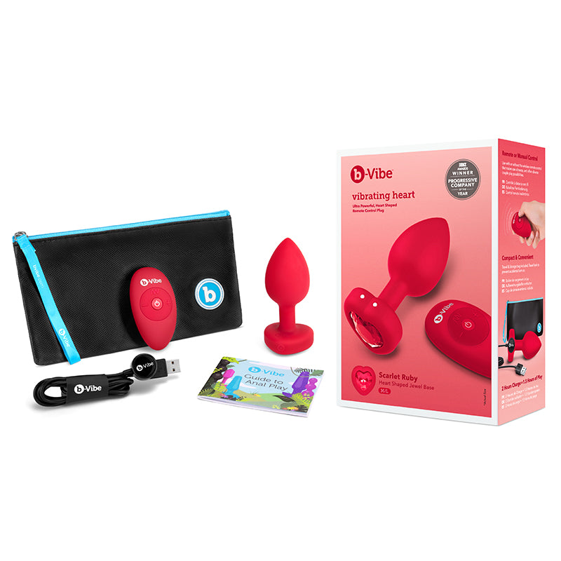 b-Vibe Vibrating Heart Rechargeable Remote-Controlled Anal Plug with Heart-Shaped Jewel Base M/L Red-Pinkfoxxx