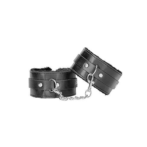 B&W PLUSH BONDED LEATHER ANKLE CUFFS W/ ADJUSTABLE STRAPS - SHTOU664BLK