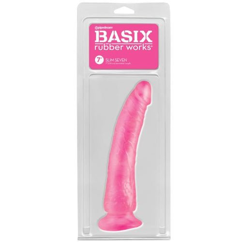 BASIX RUBBER WORKS 7IN PINK SLIM DONG W/ SUCTION CUP