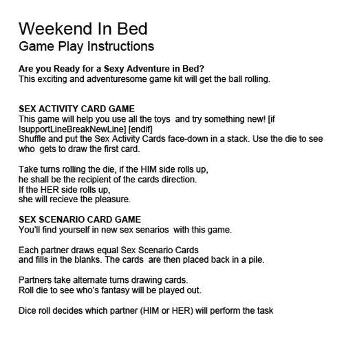 BEHIND CLOSED DOORS WEEKEND IN BED GAME KIT