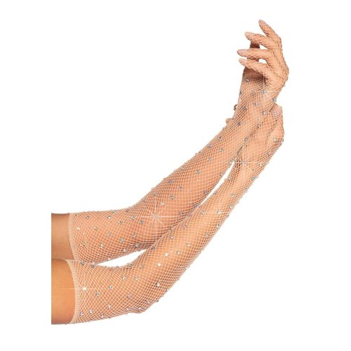 Bling Ring Rhinestone Fishnet Gloves - 2038 00122