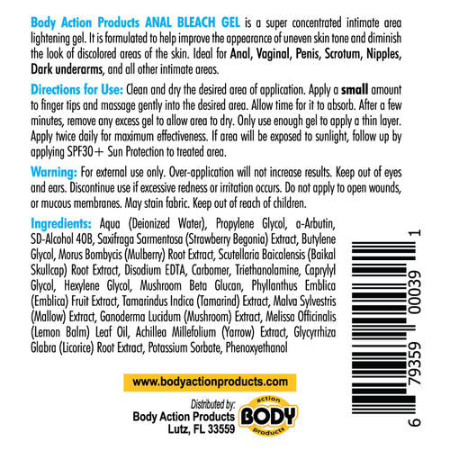 BODY ACTION ANAL BLEACH GEL 1 OZ BOTTLE - BA076