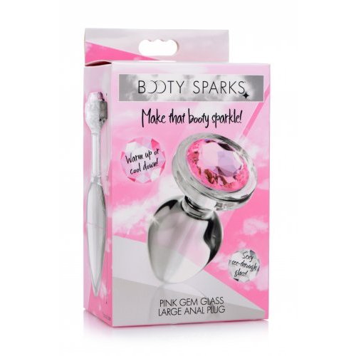 BOOTY SPARKS PINK GEM GLASS ANAL PLUG LARGE - XRAG430L
