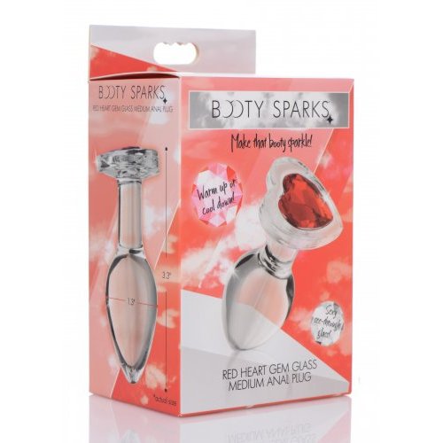 BOOTY SPARKS RED HEART GLASS ANAL PLUG MEDIUM - XRAG432M