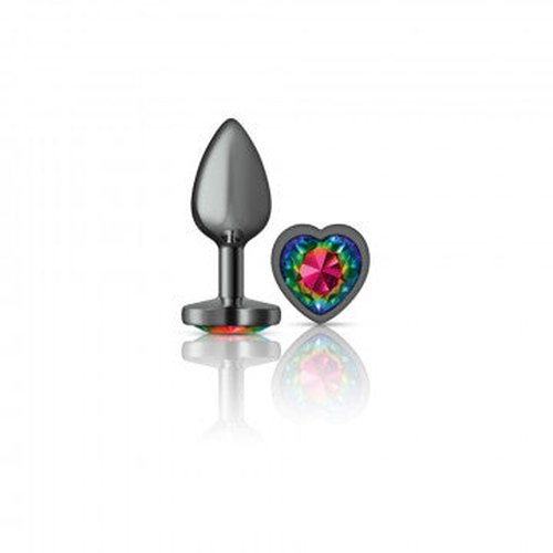 CHEEKY CHARMS HEART RAINBOW SMALL GUNMETAL BUTT PLUG - VBCC9132