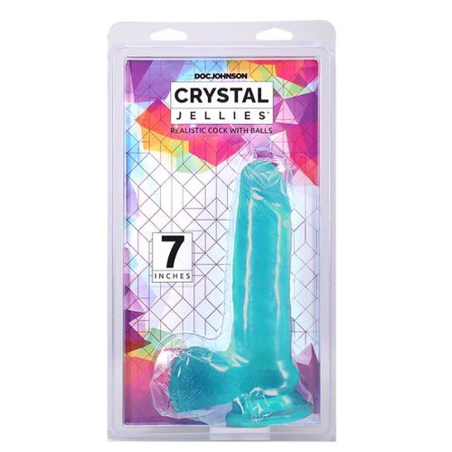 CRYSTAL JELLIES REALISTIC COCK W/BALLS 7IN TEAL