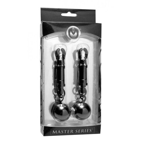 (D) MASTER SERIES BLACK BOMBER NIPPLE CLAMPS W/BALL WEIGHT - XRAD976