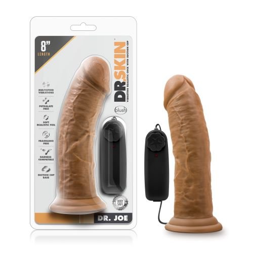 DR SKIN DR JOE 8IN VIBRATING COCK W/ SUCTION CUP MOCHA - BN13827
