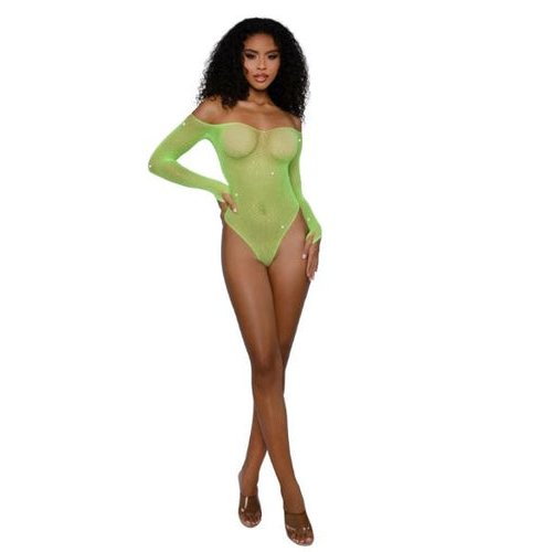 DREAMGIRL RHINESTONE OFF SHOULDER BODYST NEON LIME - DG14310LIM