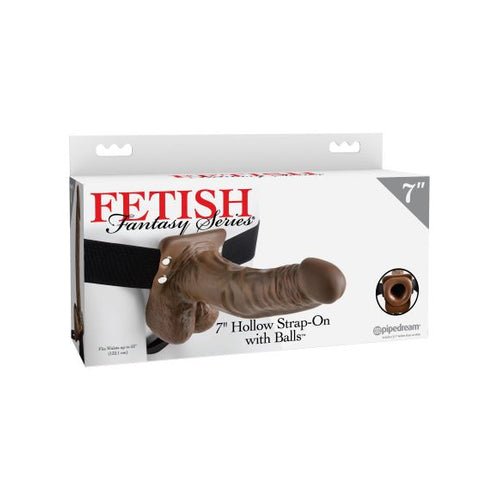 FETISH FANTASY 7 HOLLOW STRAP ON W/BALLS BROWN " - PD337329