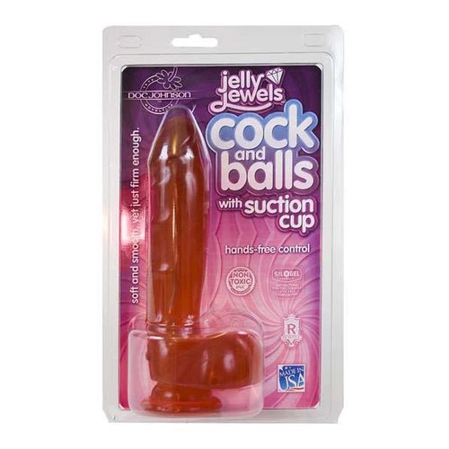 JELLY COCK & BALLS W/SUCTION CUP RED
