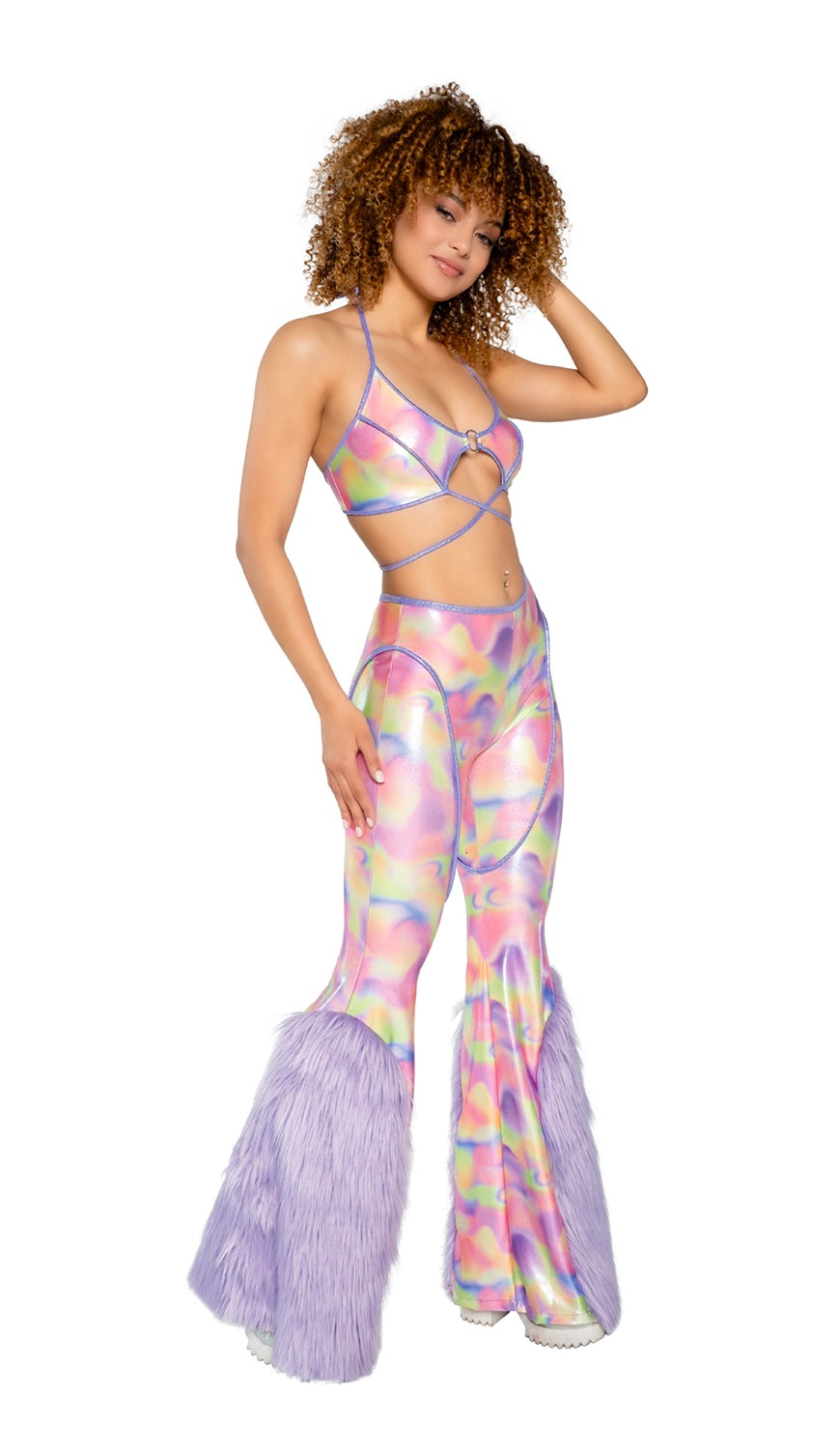 JR218 - Faux Fur Bell-Bottom Pant