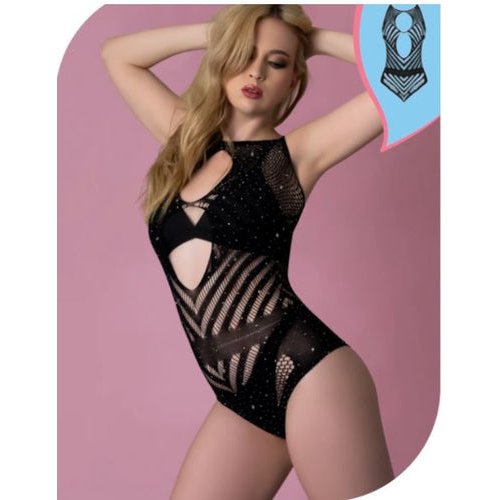 LOVE RHINESTONE CRYSTAL SEAMLESS TEDDY BLACK