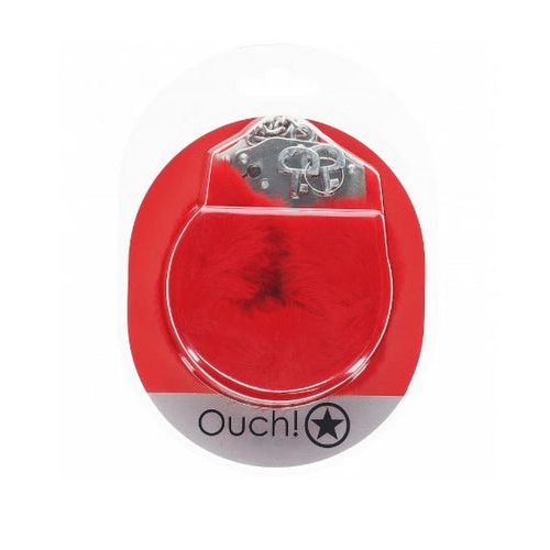 OUCH! HEAVY DUTY FLUFFY HANDCUFFS - RED - SHTOU1046RED