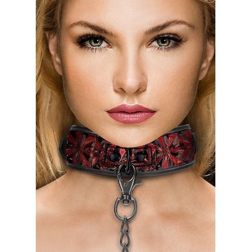 OUCH! LUXURY COLLAR WITH LEASH BURGUNDY - SHTOU343BUR