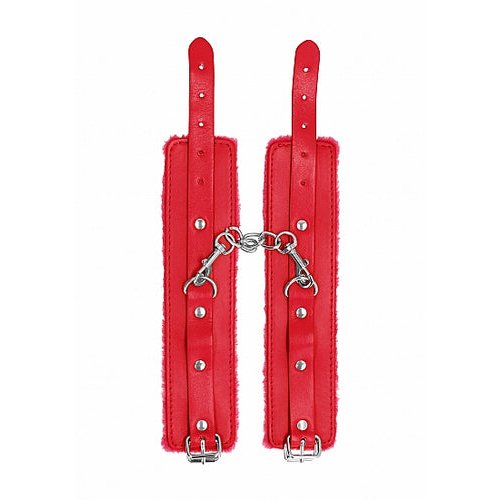 OUCH! PLUSH LEATHER HANDCUFFS RED - SHTOU267RED