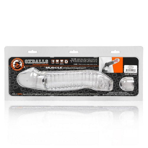 MUSCLE SMOOTH COCKSHEATH W/LENGTH INSET OXBALLS CLEAR (NET) - OX1115CLR