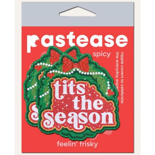 PASTEASE TITS SEASON HOLIDAY GREEN WREATH ON GLITTERY - PASTITS5