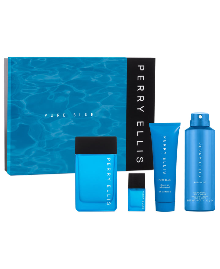 PERRY ELLIS PURE BLUE 4 PC SET, MEN'S GIFT SET, EDT-Pinkfoxxx