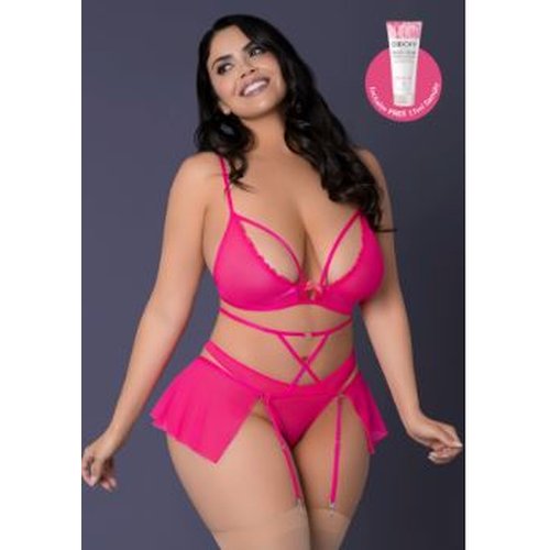 PINK KINK BRALETTE PANTY SKIRT PINK GLOW 2XL