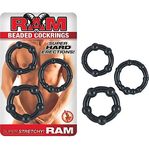 RAM BEADED COCKRINGS BLACK