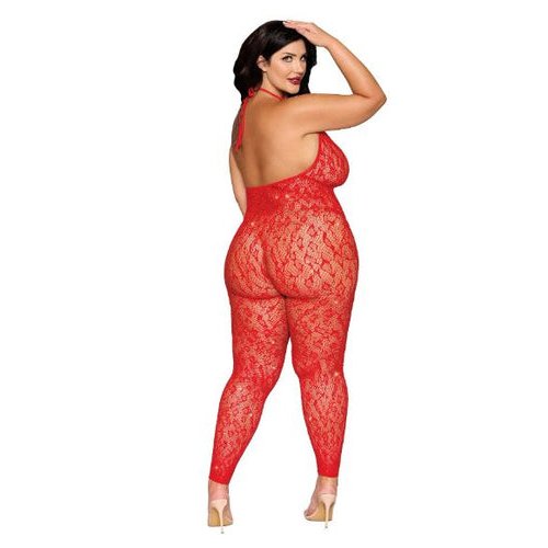 RHINESTONE BODYSTOCKING POINSETTIA Q/S - DG0517PNSTAX